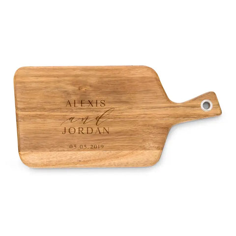 Personalized Wooden Paddle Cutting & Serving Board With Handle - Modern Couple