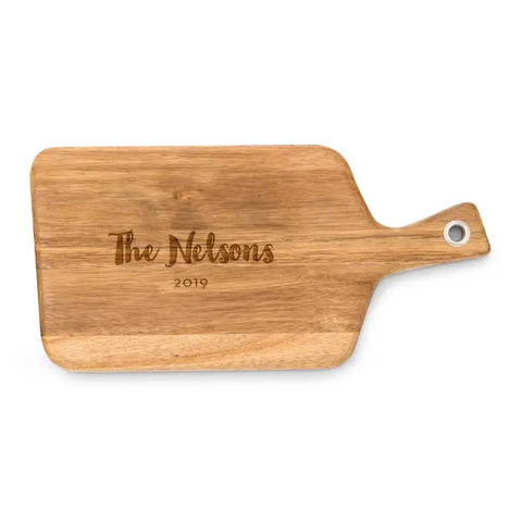 Personalized Wooden Paddle Cutting & Serving Board With Handle - Retro Script