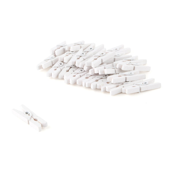 Mini Wooden Clips - White - Pack of 24