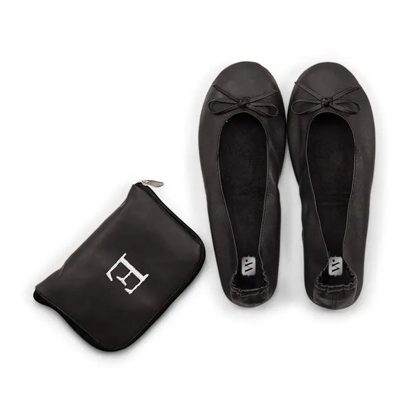 Personalized Foldable Ballet Flats with Purse Pouch - Black