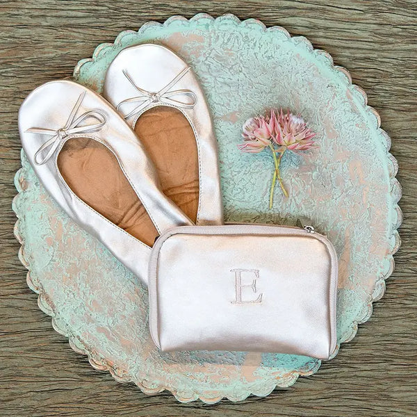 Personalized Foldable Ballet Flats with Purse Pouch - Champagne Gold