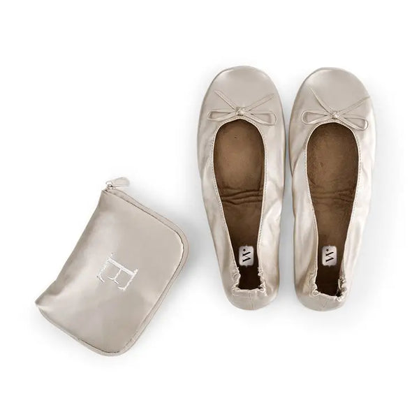 Personalized Foldable Ballet Flats with Purse Pouch - Champagne Gold