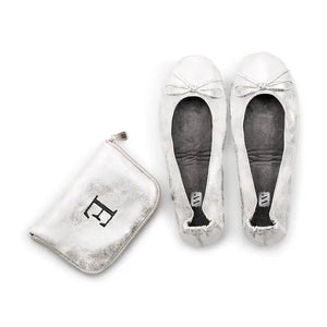 Personalized Foldable Ballet Flats with Purse Pouch - Metallic Silver