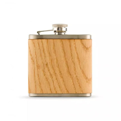 Oak Wood Wrapped Stainless Steel Hip Flask