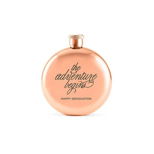 Personalized Round Rose Gold Stainless Steel Hip Flask - The Adventure Begins Engraving