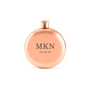 Personalized Rose Gold Stainless Steel Round Hip Flask - Classic Monogram Engraving