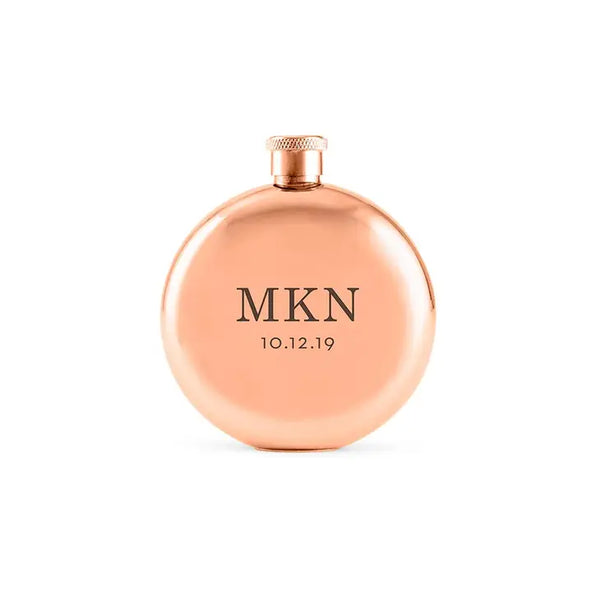 Personalized Rose Gold Stainless Steel Round Hip Flask - Classic Monogram Engraving