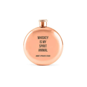 Personalized Rose Gold Stainless Steel Round Hip Flask- Spirit Animal Engraving