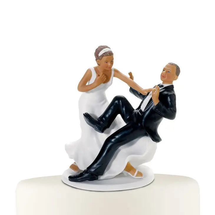 Comical Couple With The Groom "Taking A Plunge" Cake Topper