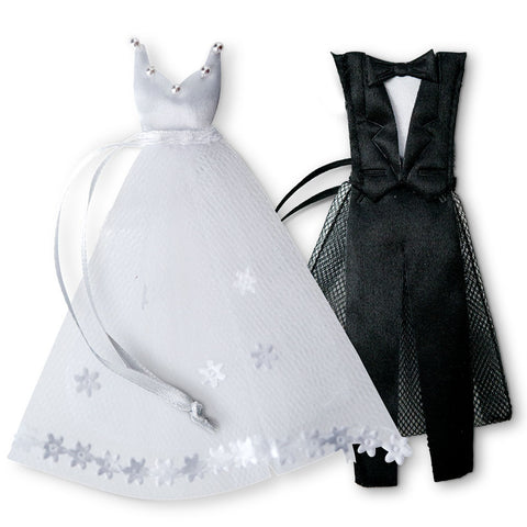 White Wedding Dress And Tuxedo Organza Favor Bags (12)