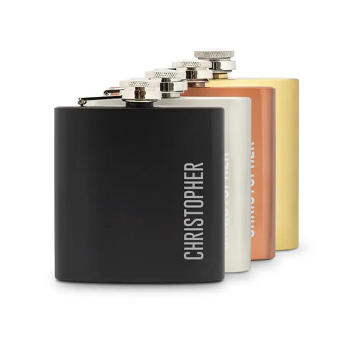 Personalized 6 oz. Stainless Steel Hip Flask - Vertical Name