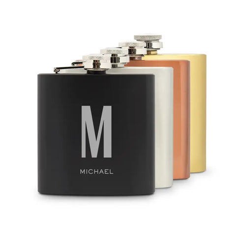 Personalized 6 oz. Stainless Steel Hip Flask - Sans Serif Monogram