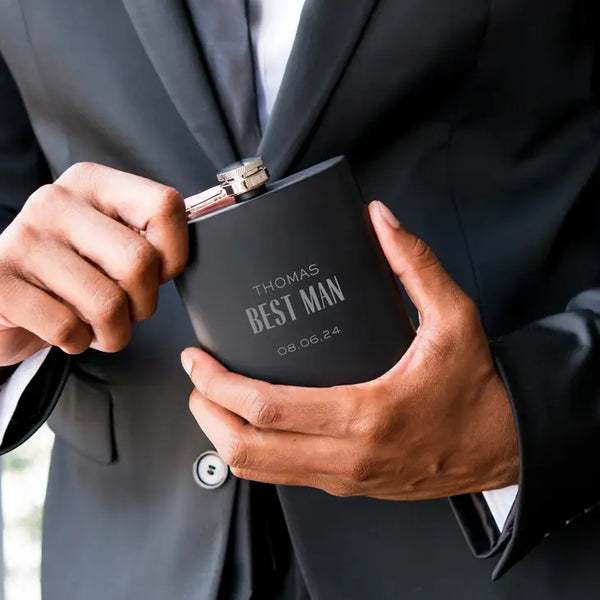 Personalized 6 oz. Stainless Steel Hip Flask - Modern Groomsman