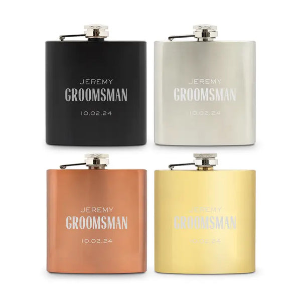 Personalized 6 oz. Stainless Steel Hip Flask - Modern Groomsman