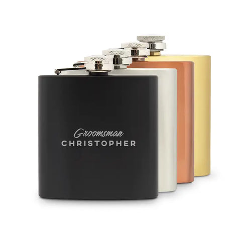 Personalized 6 oz. Stainless Steel Hip Flask - Groomsman Cursive