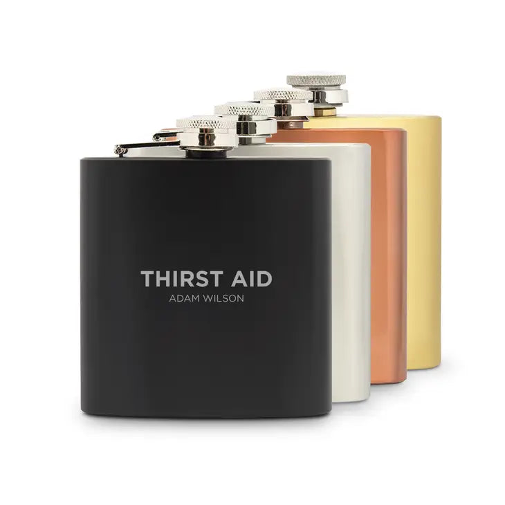 Personalized 6 oz. Stainless Steel Hip Flask - Thirst Aid