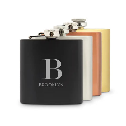 Personalized 6 oz. Stainless Steel Hip Flask - Modern Serif Monogram