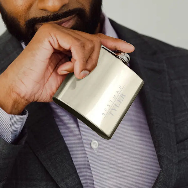 Personalized 6 oz. Stainless Steel Hip Flask - Vertical Best Man