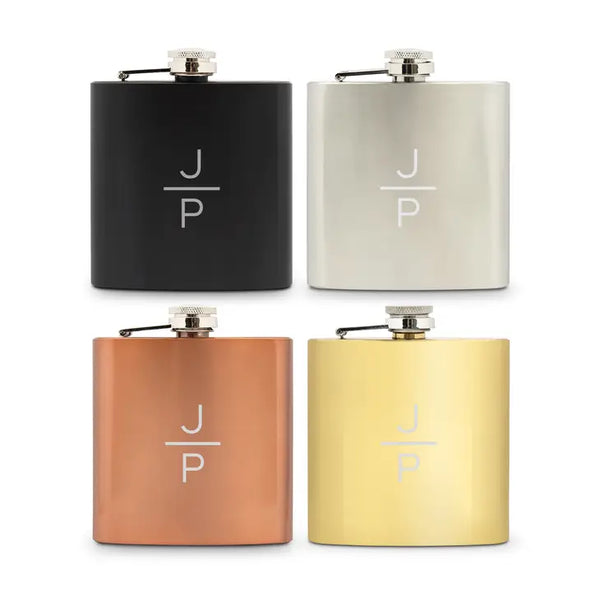 Personalized 6 oz. Stainless Steel Hip Flask - Stacked Monogram