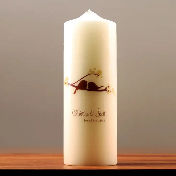 Personalized White or Ivory Wedding Unity Candle - Love Bird