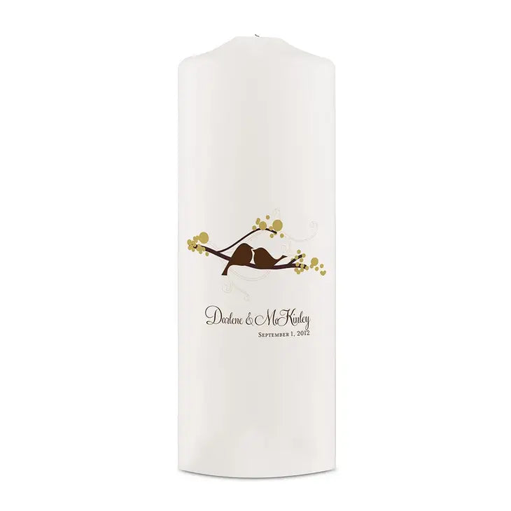 Personalized White or Ivory Wedding Unity Candle - Love Bird