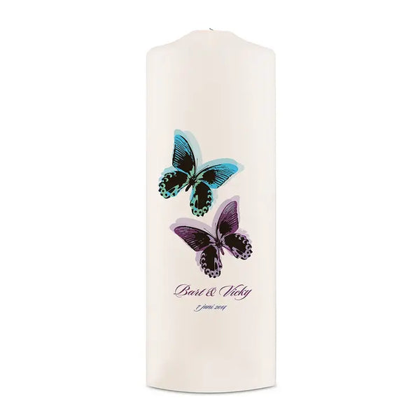 Personalized White or Ivory Wedding Unity Candle - Beautiful Butterflies