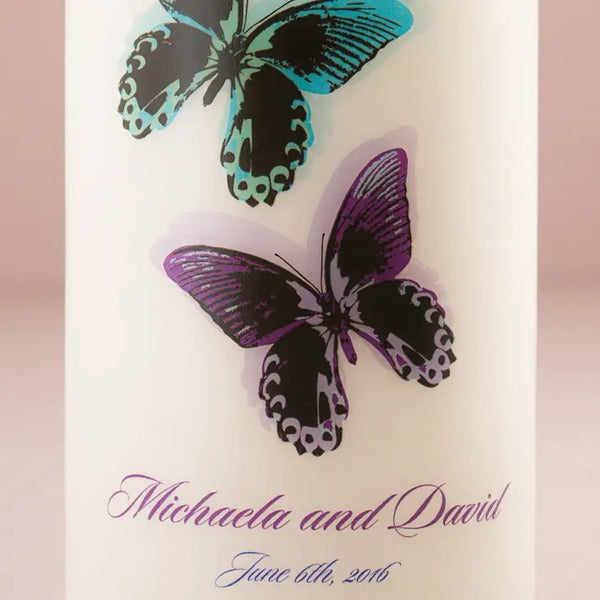 Personalized White or Ivory Wedding Unity Candle - Beautiful Butterflies