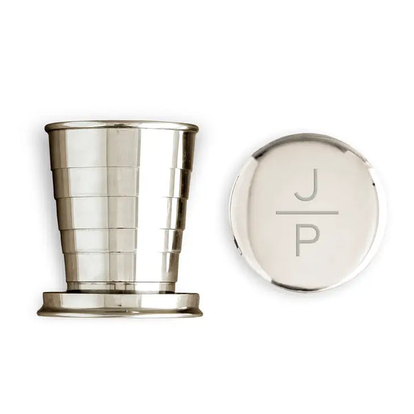 Personalized 2 Oz. Silver Stainless Steel Collapsible Shot Glass - Stacked Monogram