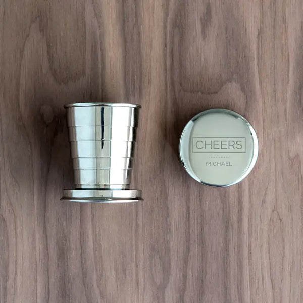 Personalized 2 Oz. Silver Stainless Steel Collapsible Shot Glass - Cheers