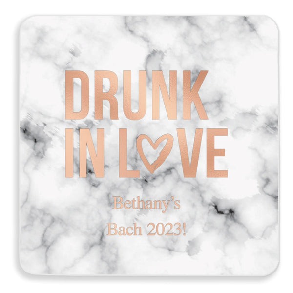 Personalized Marble Paper Coasters - Square - Bachelorette