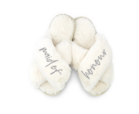 Custom Printed Plush Crossband Slide House Slippers - Maid of Honour