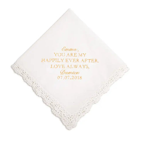 Personalized Embroidered White Pocket Handkerchief - Happily Ever After