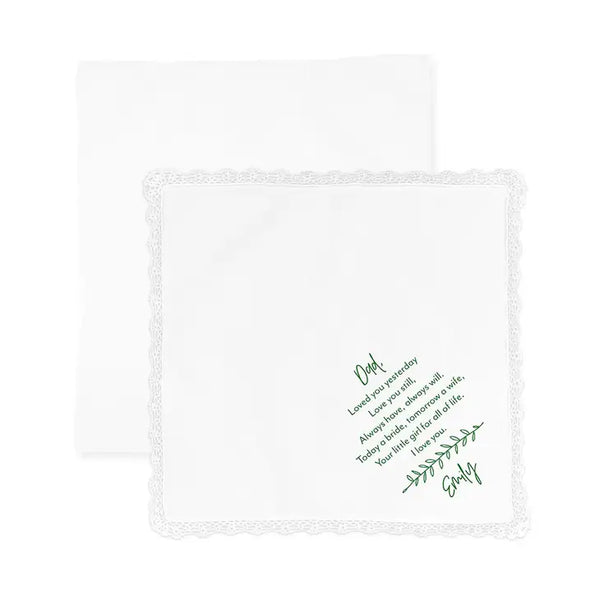 Personalized White Pocket Handkerchief - Leaf Motif