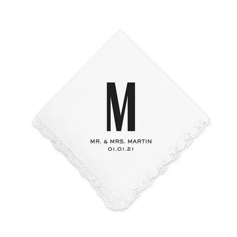 Personalized White Pocket Handkerchief - Sans Serif Monogram