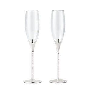 Wedding Champagne Glasses With Glass Gems In Stem