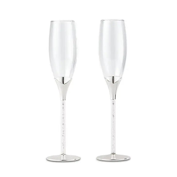 Wedding Champagne Glasses With Glass Gems In Stem