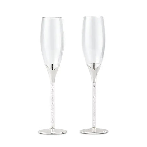 Wedding Champagne Glasses With Glass Gems In Stem