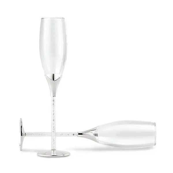 Wedding Champagne Glasses With Glass Gems In Stem