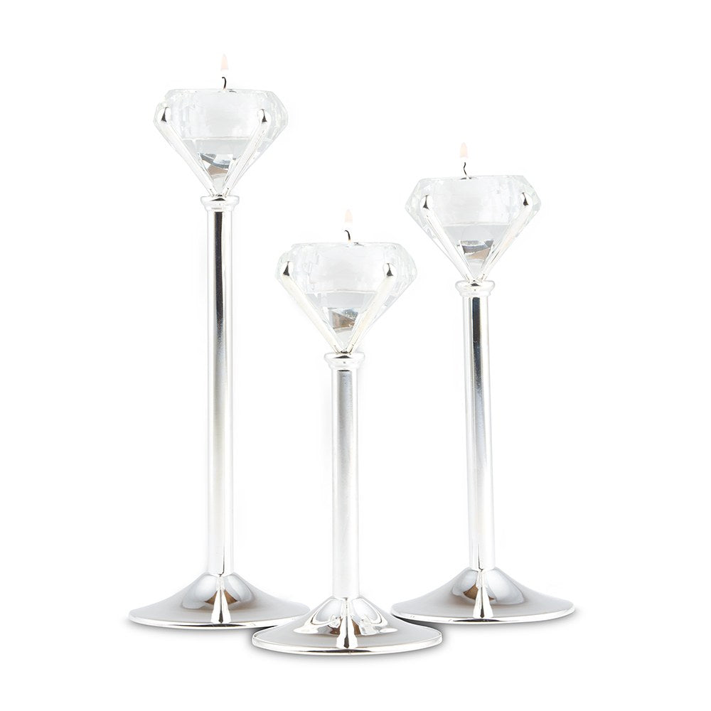 Diamond Shaped Tealight Holders - Silver - Set of 3