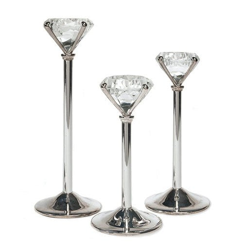 Diamond Shaped Tealight Holders - Silver - Set of 3