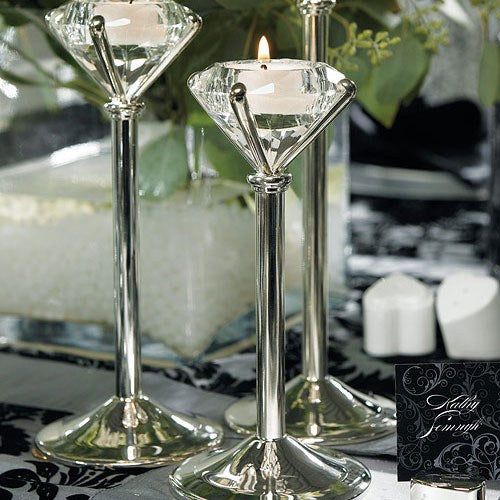 Diamond Shaped Tealight Holders - Silver - Set of 3