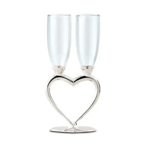 Silver Plated Interlocking Heart Stems Wedding Champagne Glasses