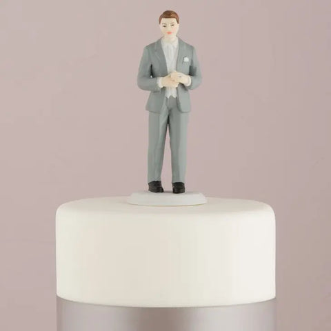 Fashionable Groom In Grey Tux Cake Topper