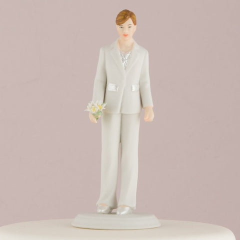 Fashionable Bride In Elegant Pants Suit Cake Topper