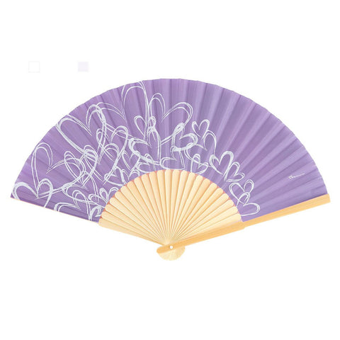 Bamboo Contemporary Hearts Folding Hand Fan - Lavender - Set of 6