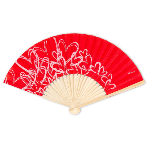 Bamboo Contemporary Hearts Folding Hand Fan - Red - Set of 6