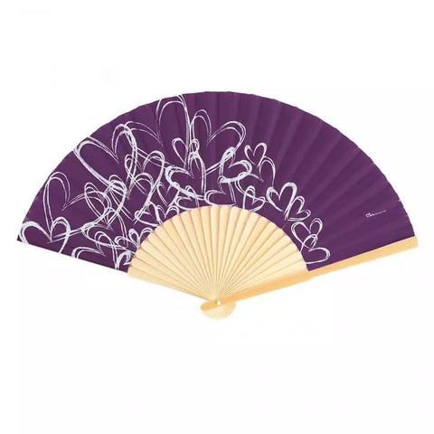 Bamboo Contemporary Hearts Folding Hand Fan - Purple - Set of 6