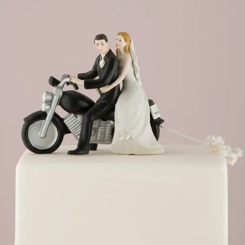 Bride and Groom Couple Wedding Cake Topper Figurine - Motorcycle Get-away