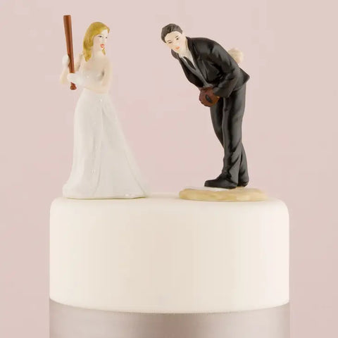 Baseball Bride and Groom Wedding Cake Topper Figurines - Hit A Home Run