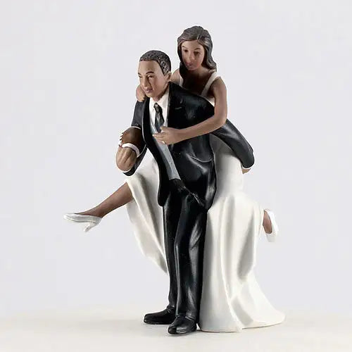 Football Bride and Groom Couple Wedding Cake Topper Figurine - Piggy Back